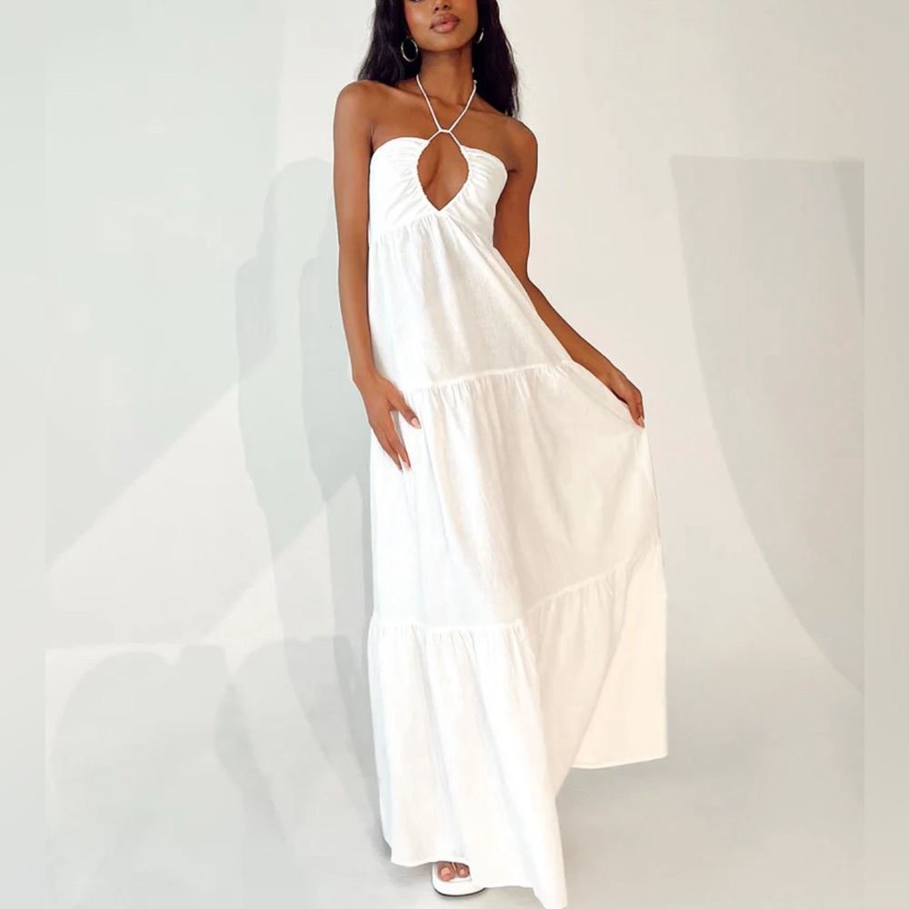 Princess Polly Lincoln White Linen Blend Maxi Dress Women’s Size 2